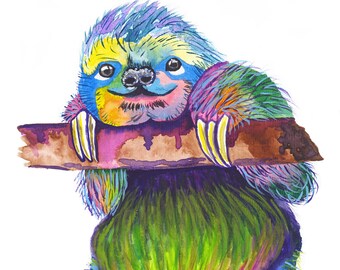 Sloth Print | Sloth Painting | Sloth Wall Art | Sloth Nursery Art | Sloth Gifts for Kids by Rachel Marquardt Art