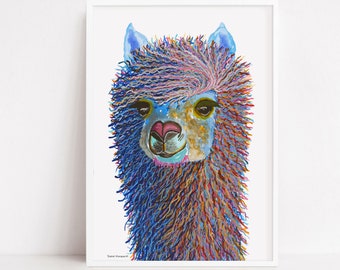 Alpaca Art Print | Alpaca Watercolor Painting | Colorful Alpaca Art | Alpaca Gifts | Alpaca Artwork by Rachel Marquardt Art