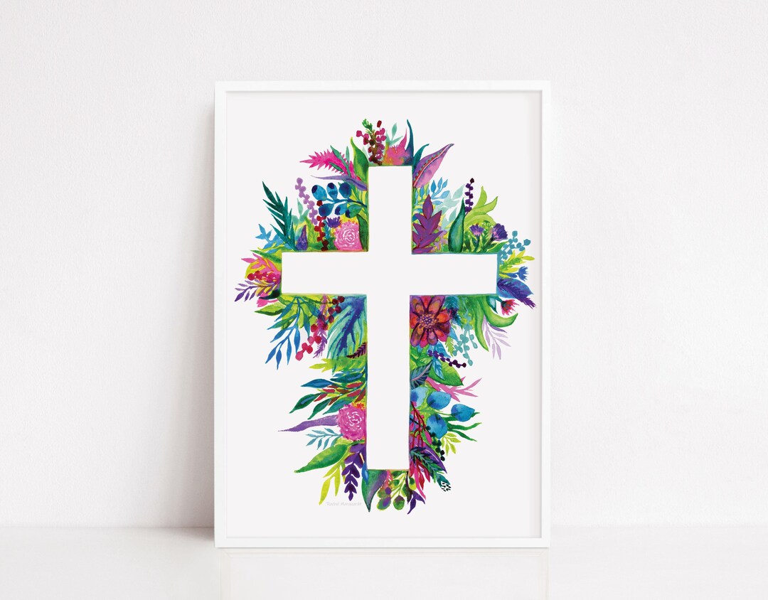 Floral Cross Print | Easter Cross Art | Catholic Decor | Christian ...