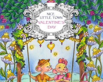 Nice Little Town: Valentine's Day (Adult Coloring Book, Coloring pages PDF, Coloring book Printable, Tatiana Bogema)