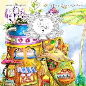 Nice Little Town 5 Adult Coloring Book, Coloring pages PDF, Coloring Pages Printable, For Stress Relieving, For Relaxation image 1