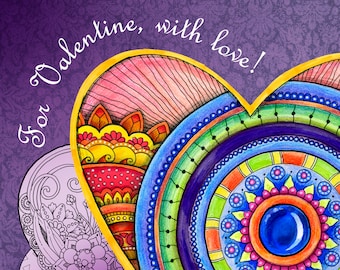 For Valentine With Love (Adult Coloring Book, Valentines day, Digital Pages, Coloring Pages, Printable, Stress Relieving, Gift Cards)