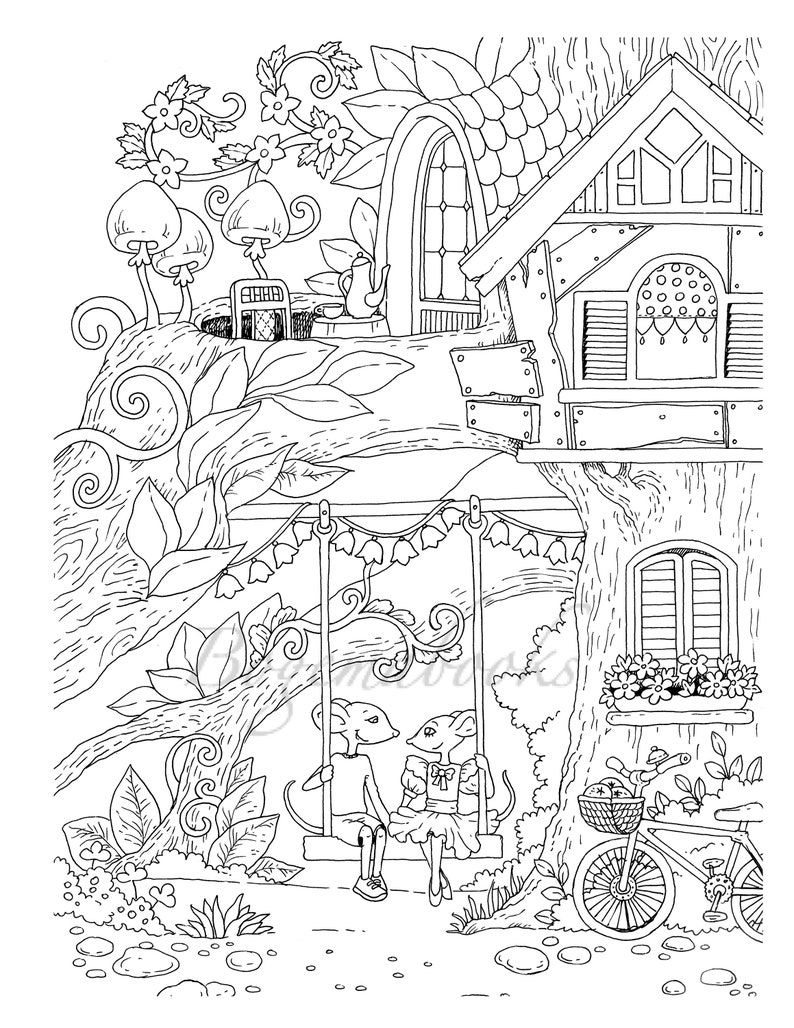 Nice Little Town 5 Adult Coloring Book, Coloring pages PDF, Coloring Pages Printable, For Stress Relieving, For Relaxation image 4