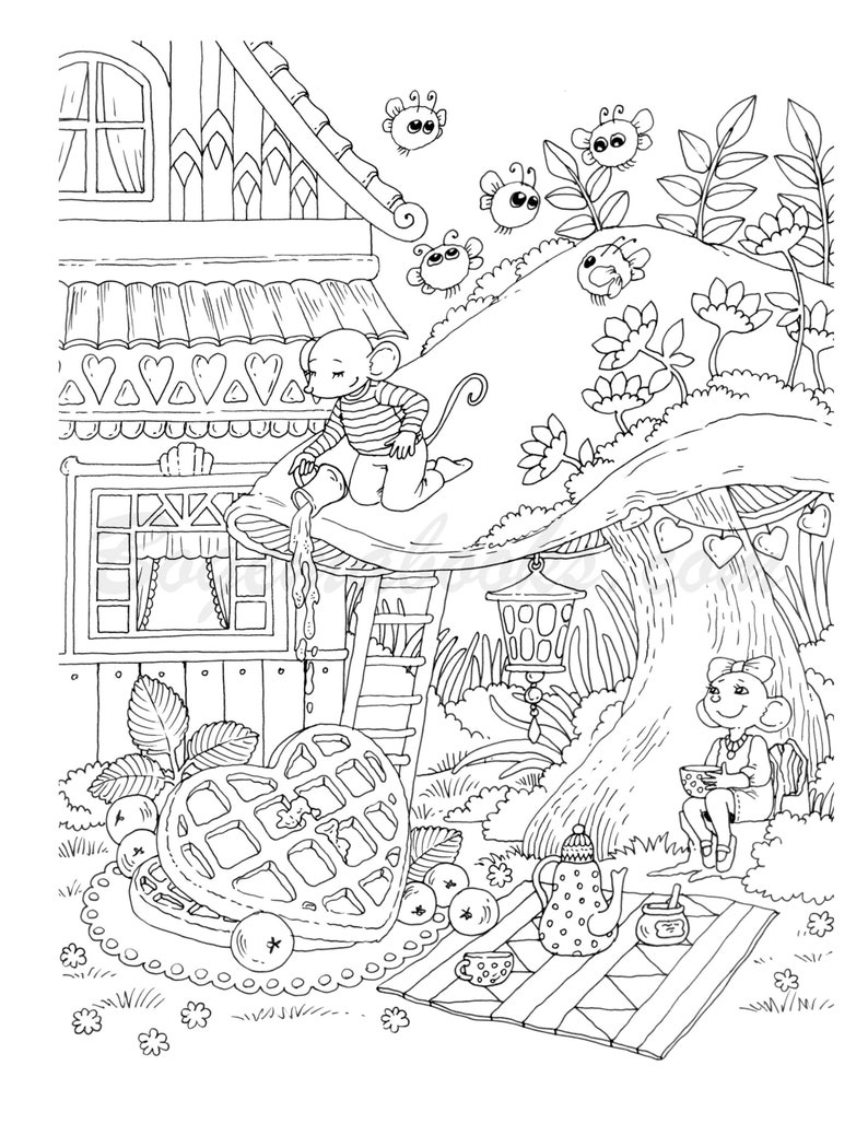 Nice Little Town: Valentine's Day Adult Coloring Book, Coloring pages PDF, Coloring book Printable, Tatiana Bogema image 2