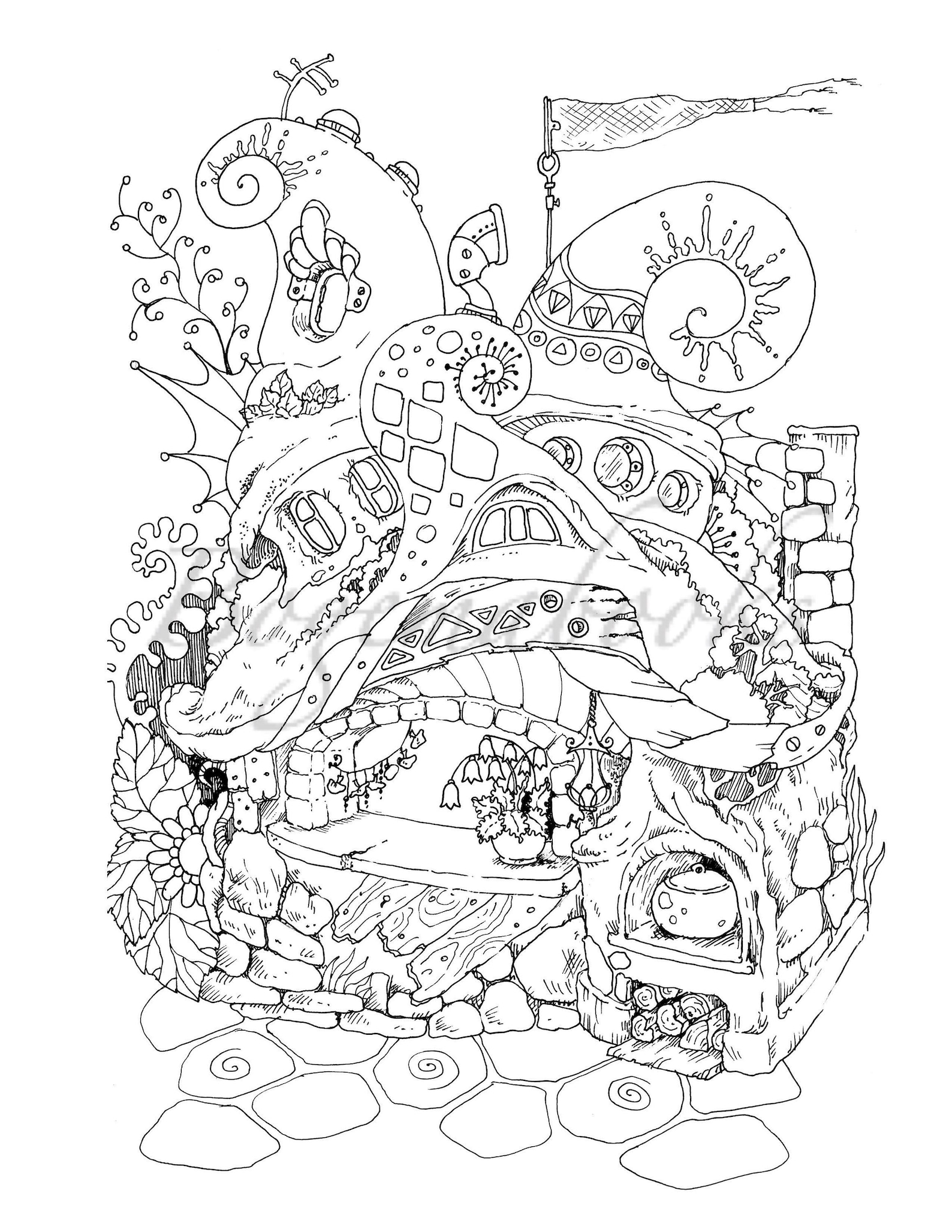 Nice Little Town 4 Adult Coloring Book Coloring pages PDF Etsy
