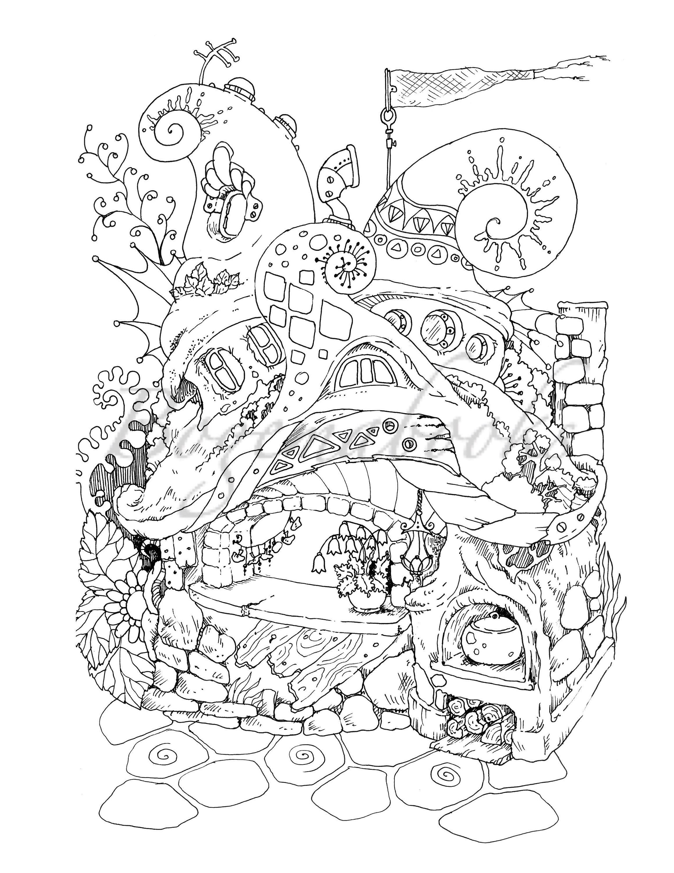 Download Nice Little Town 4 Adult Coloring Book Coloring pages PDF ...