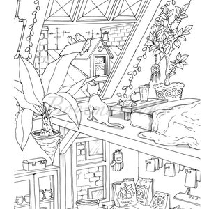 Nice Little Town: Interiors Adult Coloring Book, Coloring pages PDF, Coloring Pages Printable, For Stress Relieving, For Relaxation image 2