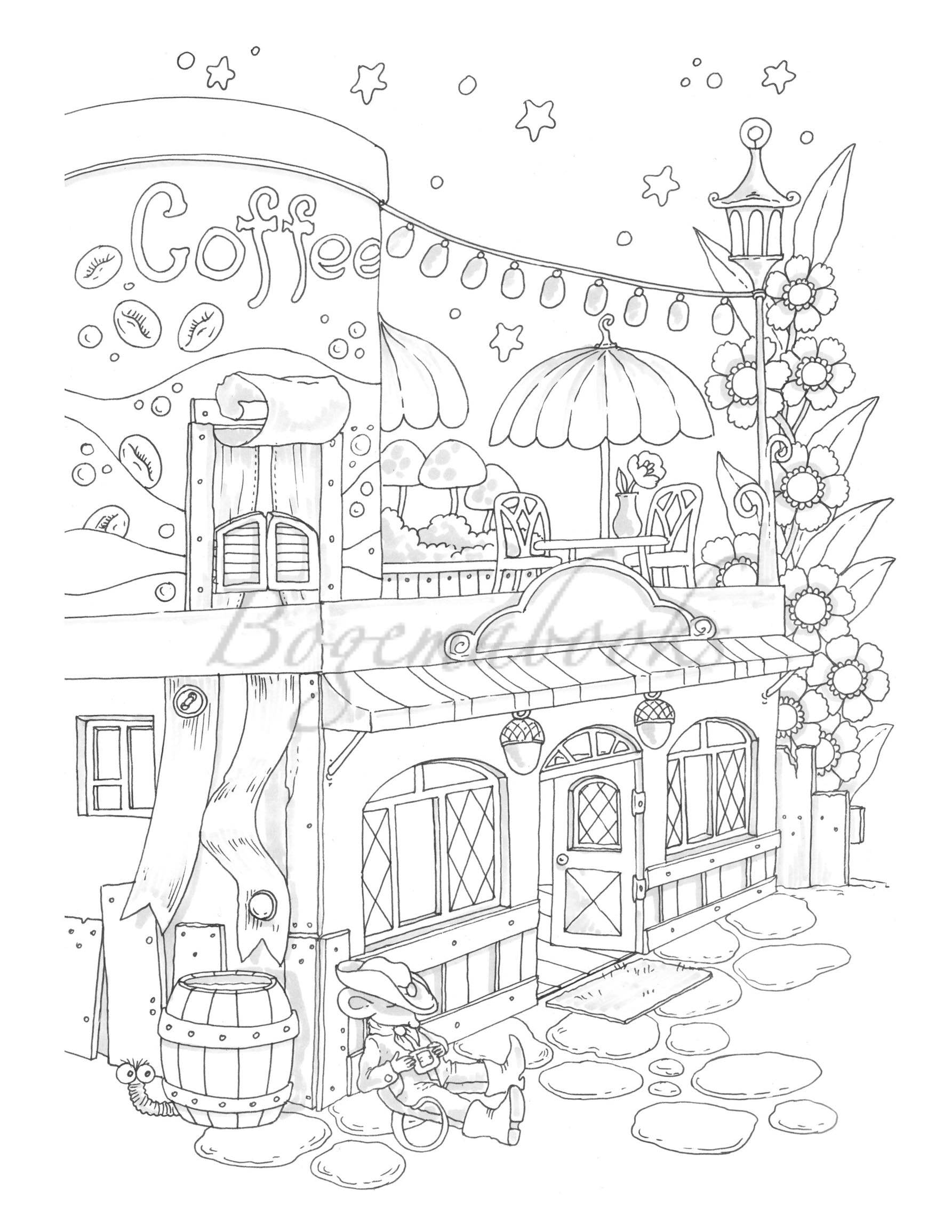 Nice Little Town 4 adult Coloring Book, Digital, Coloring Pages PDF,  Coloring Pages Printable, for Stress Relieving, for Relaxation 