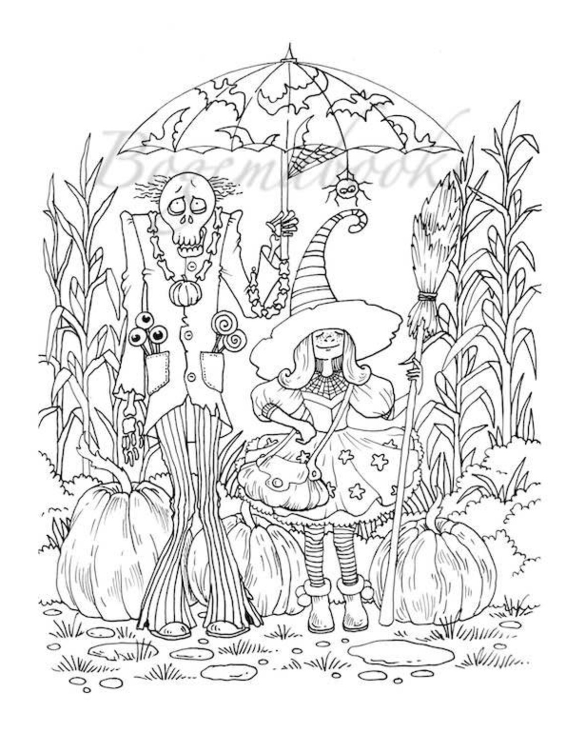 Nice Little Town Halloween in Witch Town adult Coloring Etsy