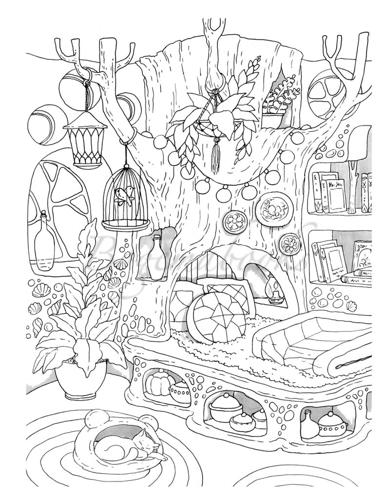 Nice Little Town: Interiors Adult Coloring Book, Coloring pages PDF, Coloring Pages Printable, For Stress Relieving, For Relaxation image 5