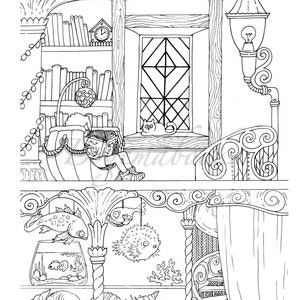 Nice Little Town: Interiors Adult Coloring Book, Coloring pages PDF, Coloring Pages Printable, For Stress Relieving, For Relaxation image 4