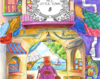 Nice Little Town 8 (Adult Coloring Book, Coloring pages PDF, Coloring DIGITAL Pages Printable, For Stress Relieving, For Relaxation)