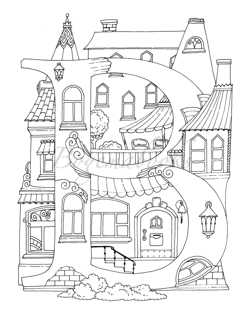 Download Nice Little Town: ABC Adult Coloring Book Coloring pages | Etsy
