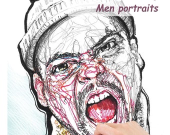 Grayscale for coloring. Men portraits. Artist Nataliia Shyshova. (Adult Coloring Book, PDF printable, Stress Relief, Digital Coloring Book)