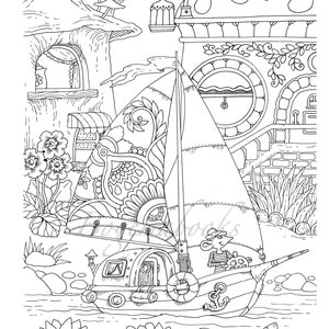 Nice Little Town 5 Adult Coloring Book, Coloring pages PDF, Coloring Pages Printable, For Stress Relieving, For Relaxation image 5