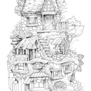 Nice Little Town 8 Adult Coloring Book, Coloring pages PDF, Coloring DIGITAL Pages Printable, For Stress Relieving, For Relaxation image 3