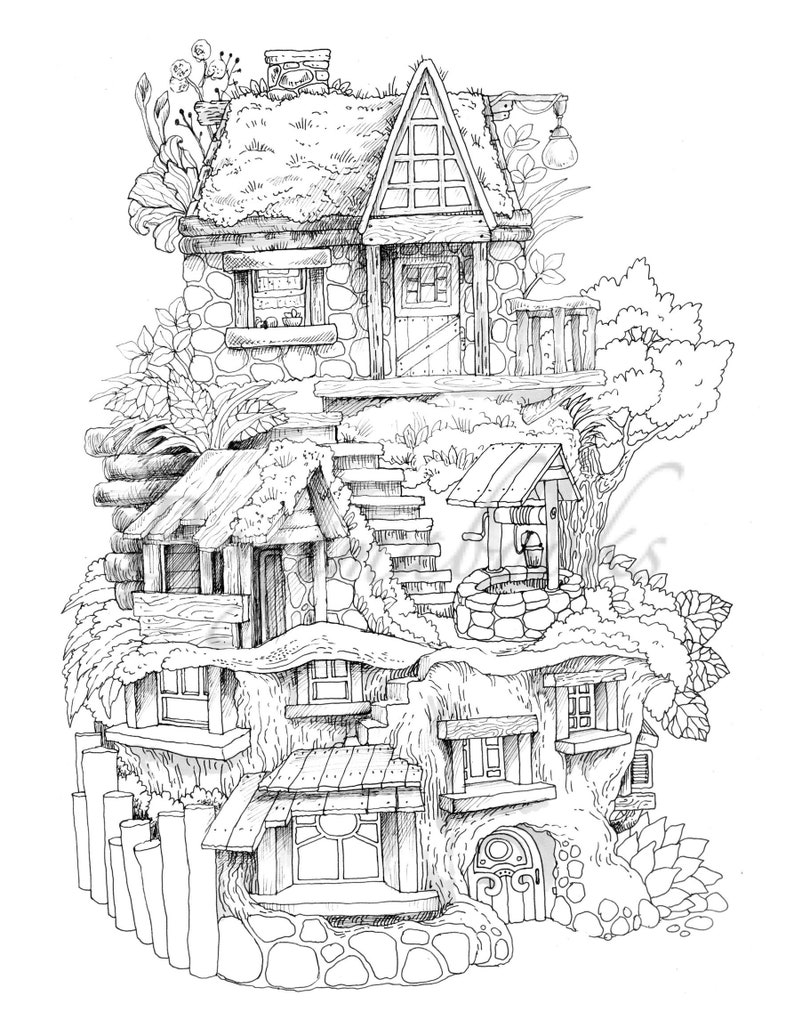 Nice Little Town 8 Adult Coloring Book, Coloring pages PDF, Coloring DIGITAL Pages Printable, For Stress Relieving, For Relaxation image 3