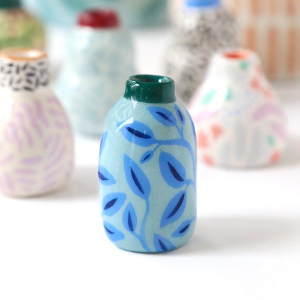 Ceramic Mini Vase - Blue leaves