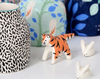 Mini tigre orange / Animal en céramique