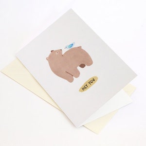 Carte de voeux « Ours et oiseau » - Salut