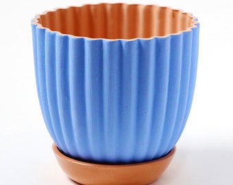 Big terracotta pot "Tuli" blue + assorted plate