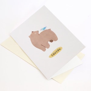 Carte de voeux « Ours et oiseau » - Coucou