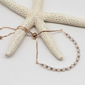 moonstone bracelet with a rose gold box chain