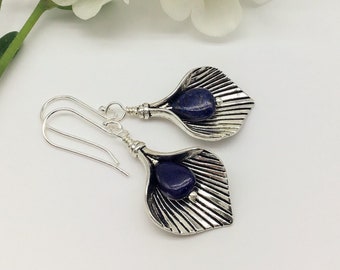 lapis lazuli lily flower earrings