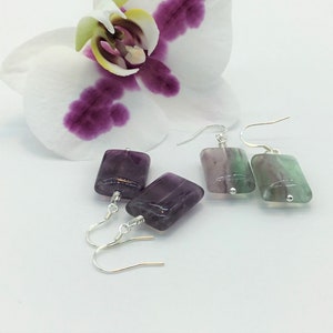 lovely rainbow flourite earrings,dark purple earrings,mauve earrings,cool earrings