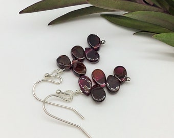 red garnet drop earrings,dark red earrings,January birthstone,Winter earrings,