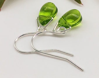 tiny green earrings,tiny drop earrings,olive green earrings