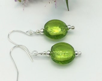 foil earrings,chartreuse earrings,shiny green earrings