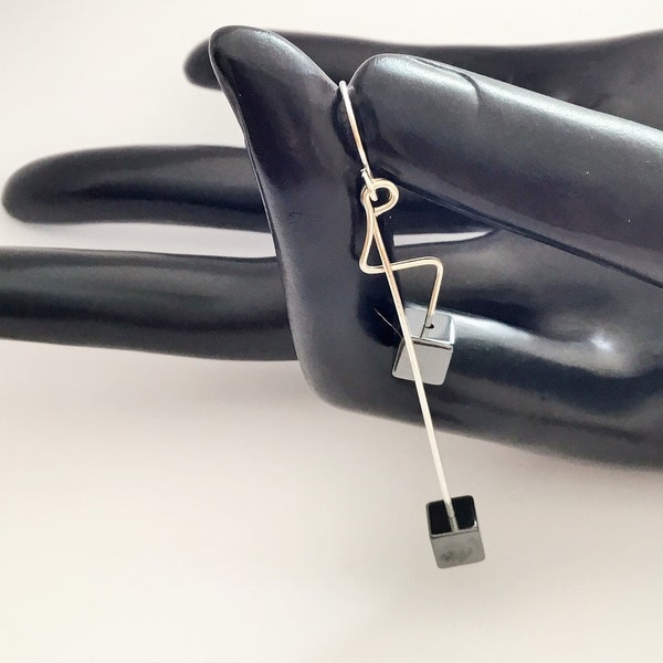 unusual earrings,funky black earrings,weird earrings made from hematite stone