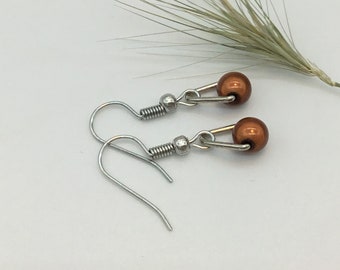 mini boucles d’oreilles brunes avec perles miracles bronzées de 6 mm, remplisseuses de bas mignonnes
