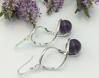 lovely purple and silver earrings, 3 year anniversary gift