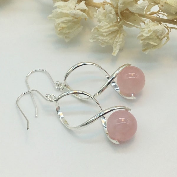 spiral earrings,blush pink earrings,unusual gift ideas,Taurus gifts