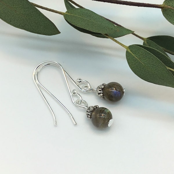 labradorite earrings with tiny bead caps,tiny drop earrings,miniature earrings,