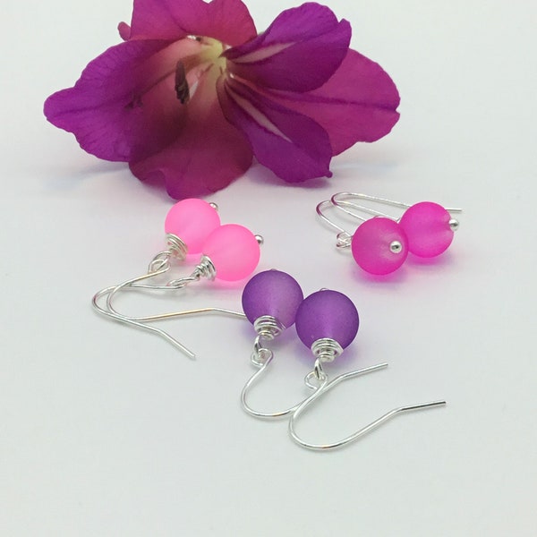 neon bead earrings,bubble gum pink and magenta earrings,bright pink earrings