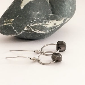 grey,sea shell earrings,interesting earrings with little hoops
