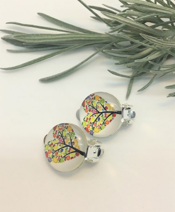 Colourful Clip on Earrings With a Bright Tree Design Etsy Ireland