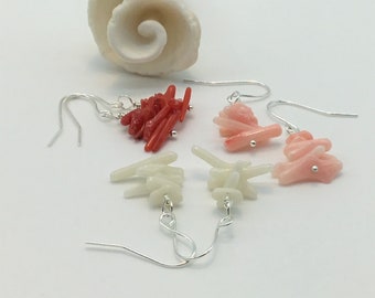pretty coral jewelry,pink coral earrings,red and white coral earrings