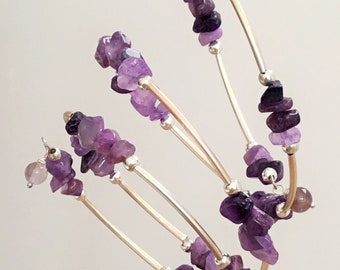 amethyst,flexible bracelet with matching earrings