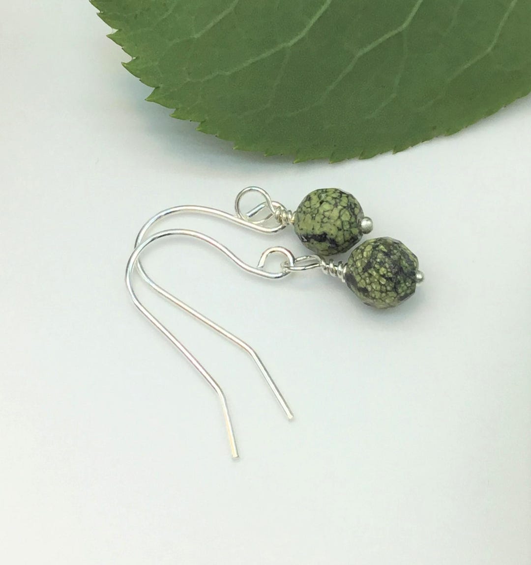 Green Serpentine + Thai Silver Bead Earring main image 1