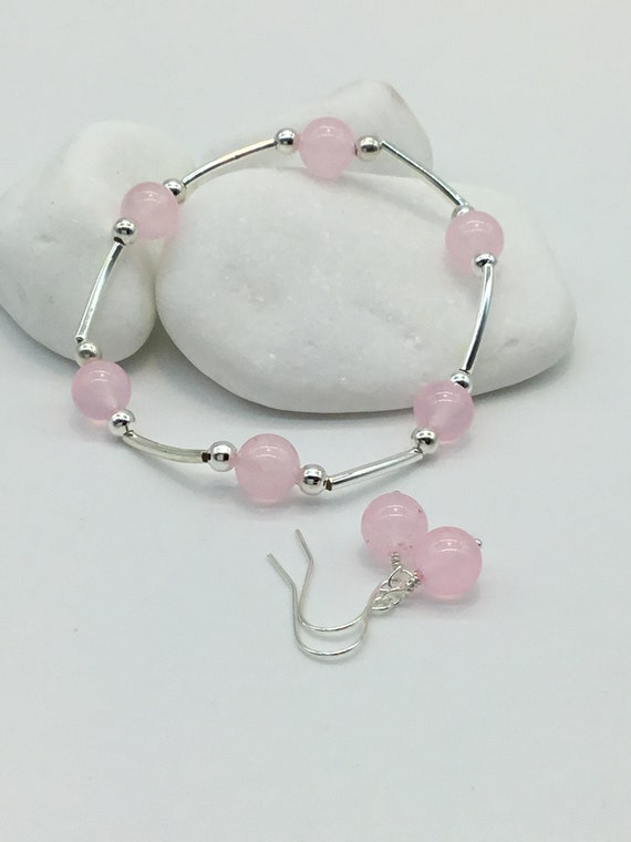 pink jade bracelet with pink jade earrings