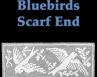 Bluebirds Scarf End Filet Crochet Pattern