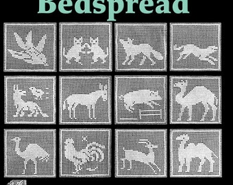 Animal Blocks Bedspread Filet Crochet Pattern