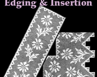 Marguerite Daisy Edging & Insertion Filet Crochet Pattern