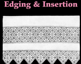 Quilt Block Lace Edging & Insertion Filet Crochet Pattern
