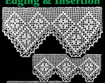 Clover Diamonds Edging & Insertion Filet Crochet Pattern