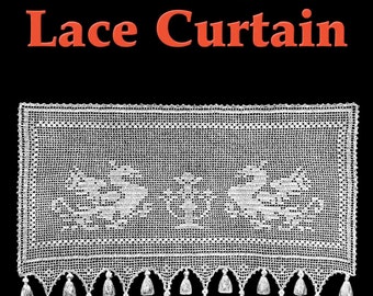 Two Dragons Lace Curtain Filet Crochet Pattern